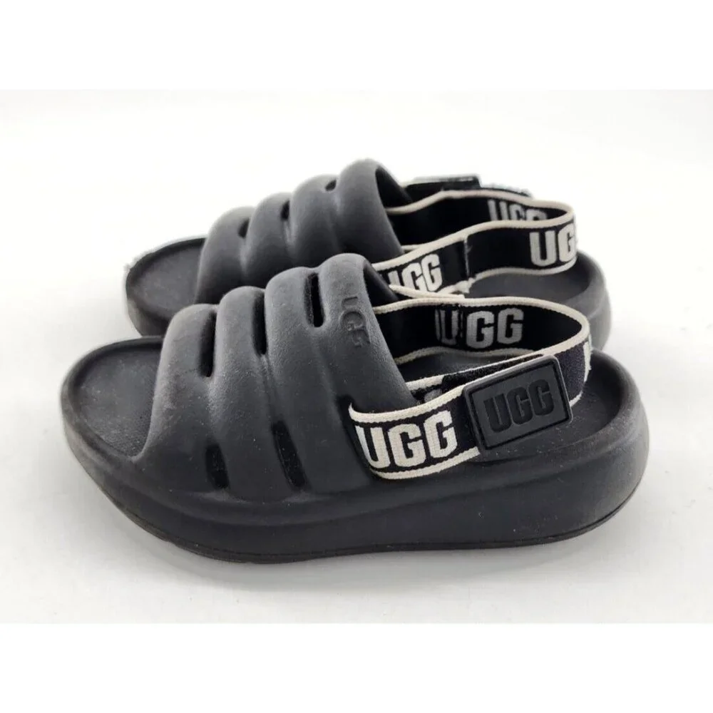 UGG Toddler Girls Sport Yeah Rubber Slide Sandals Adjustable Strap Black Size 8T